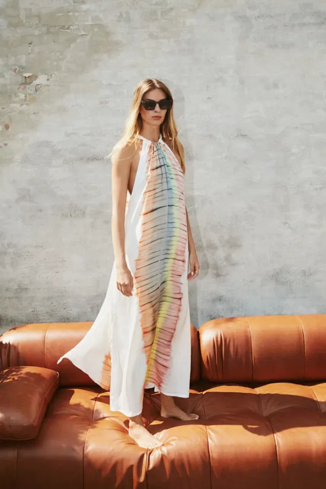 Rabens Saloner Hope Macaw Halter Maxi Dress Tangerine Combo Size M / AU 10 for rent on The Volte - main image