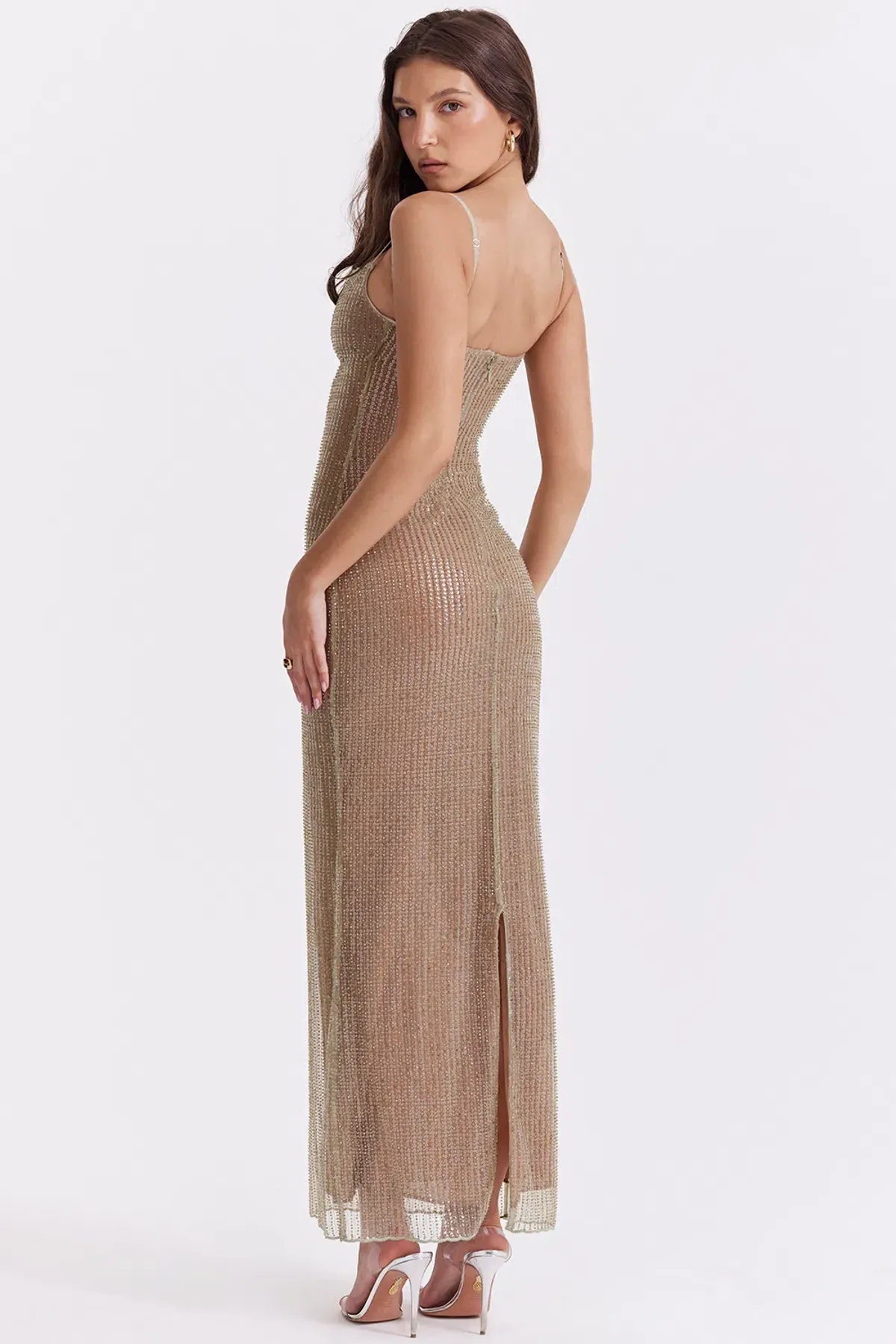 House of CB Alondra Beaded Maxi Dress Cafe Au Lait Size XS / AU 6 - Image 3