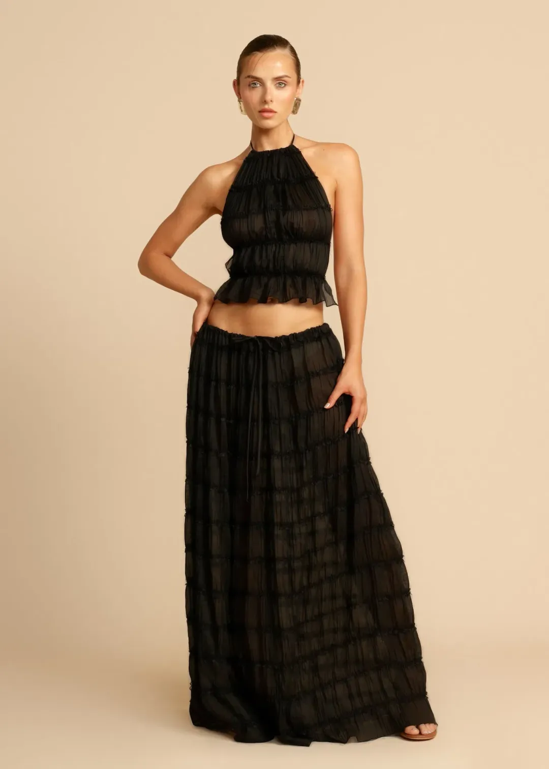 Arcina Ori Juliette Halter Top & Maxi Skirt Set in Black Size S (6-10 AU) for rent on The Volte - main image