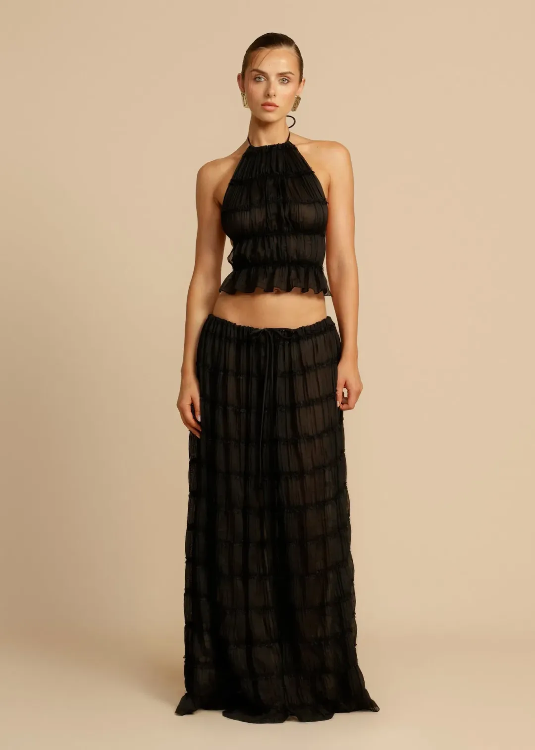 Arcina Ori Juliette Halter Top & Maxi Skirt Set in Black Size S (6-10 AU) for rent on The Volte - main image