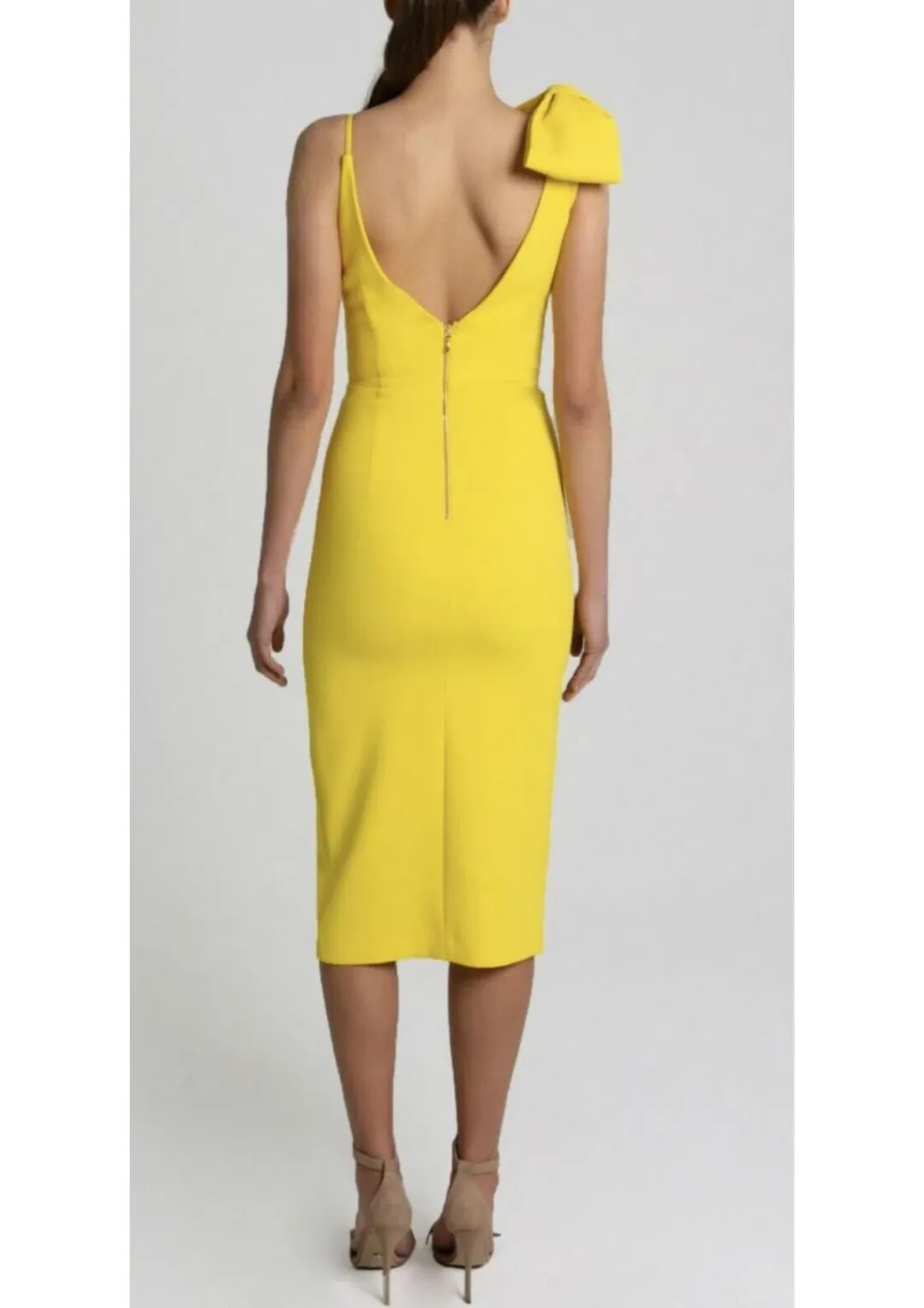 Rebecca Vallance Love Bow Midi Dress Yellow Size 8 for rent on The Volte - main image