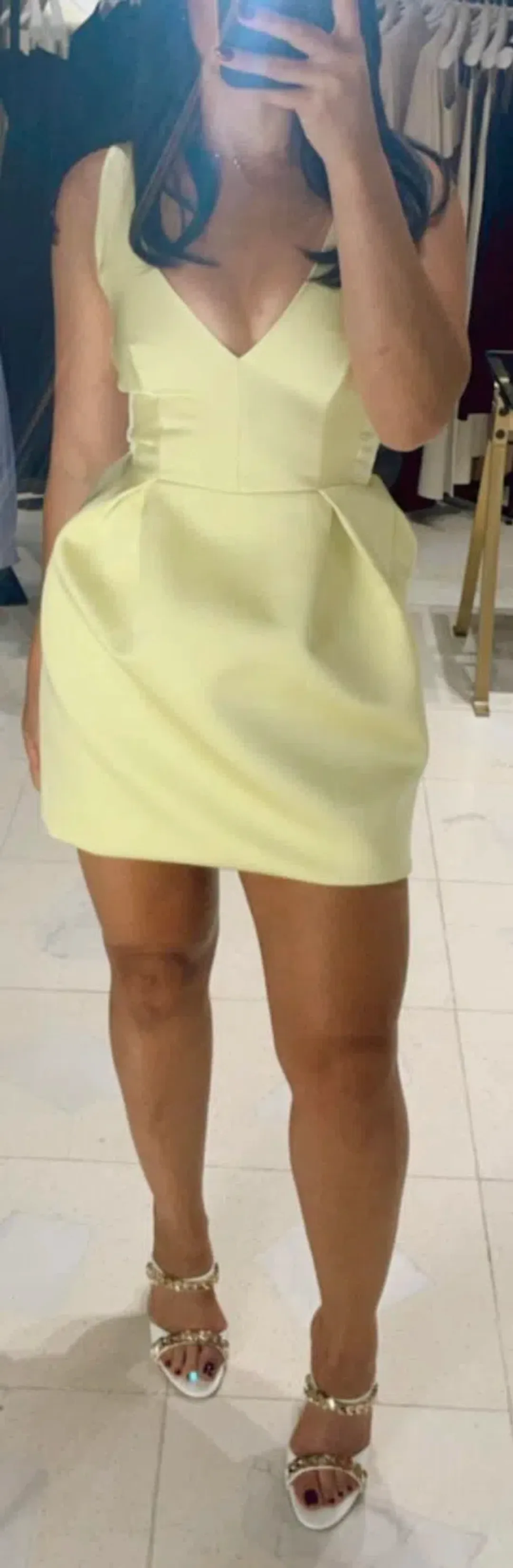 Scanlan Theodore Satin Mini Dress Yellow Size AU 6 for rent on The Volte - main image