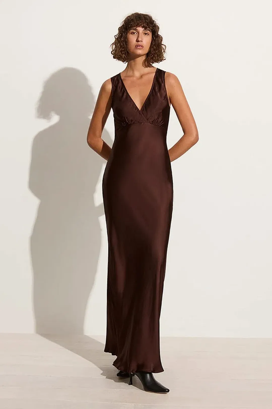 Faithfull the Brand Barossa Maxi Dress Dark Truffle Size 8 for rent on The Volte - main image