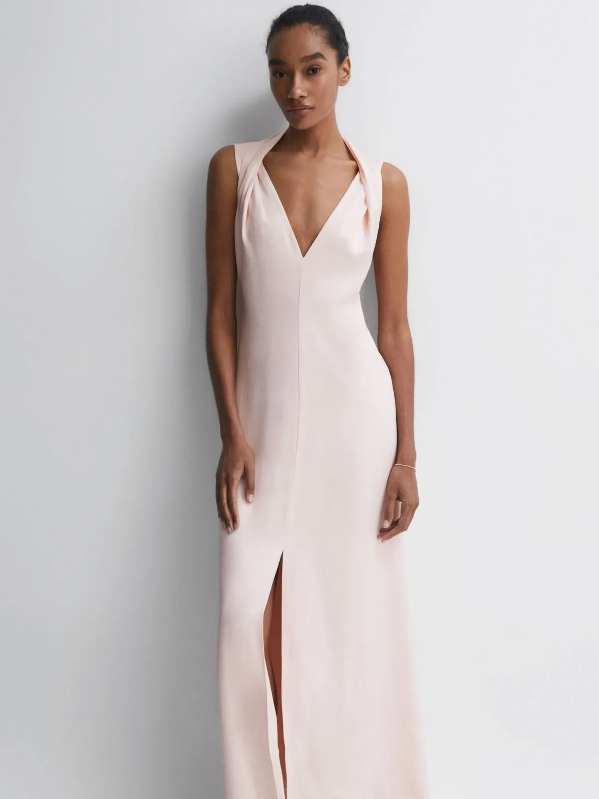 Reiss Lila Bridesmaid Twist Detail Midi Dress Nude Size XS / AU 6 - Image 2