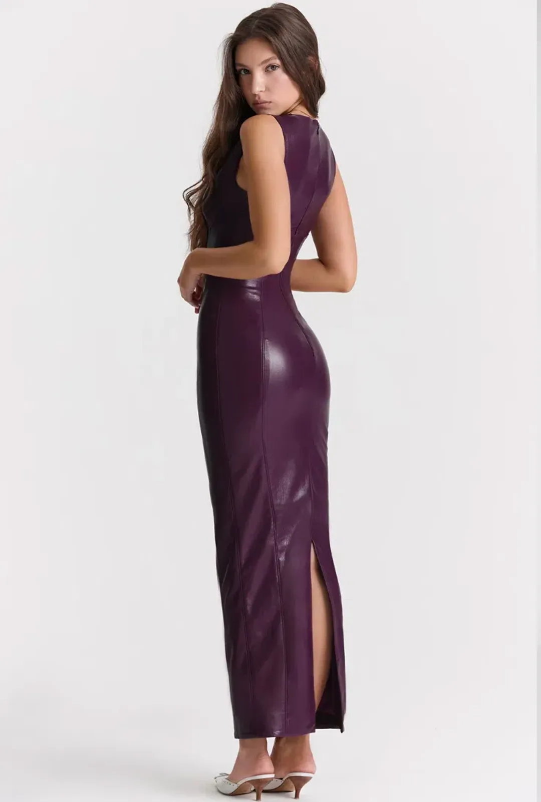 House of CB Sahara Vegan Leather Maxi Dress Merlot Size 8 for rent on The Volte - main image