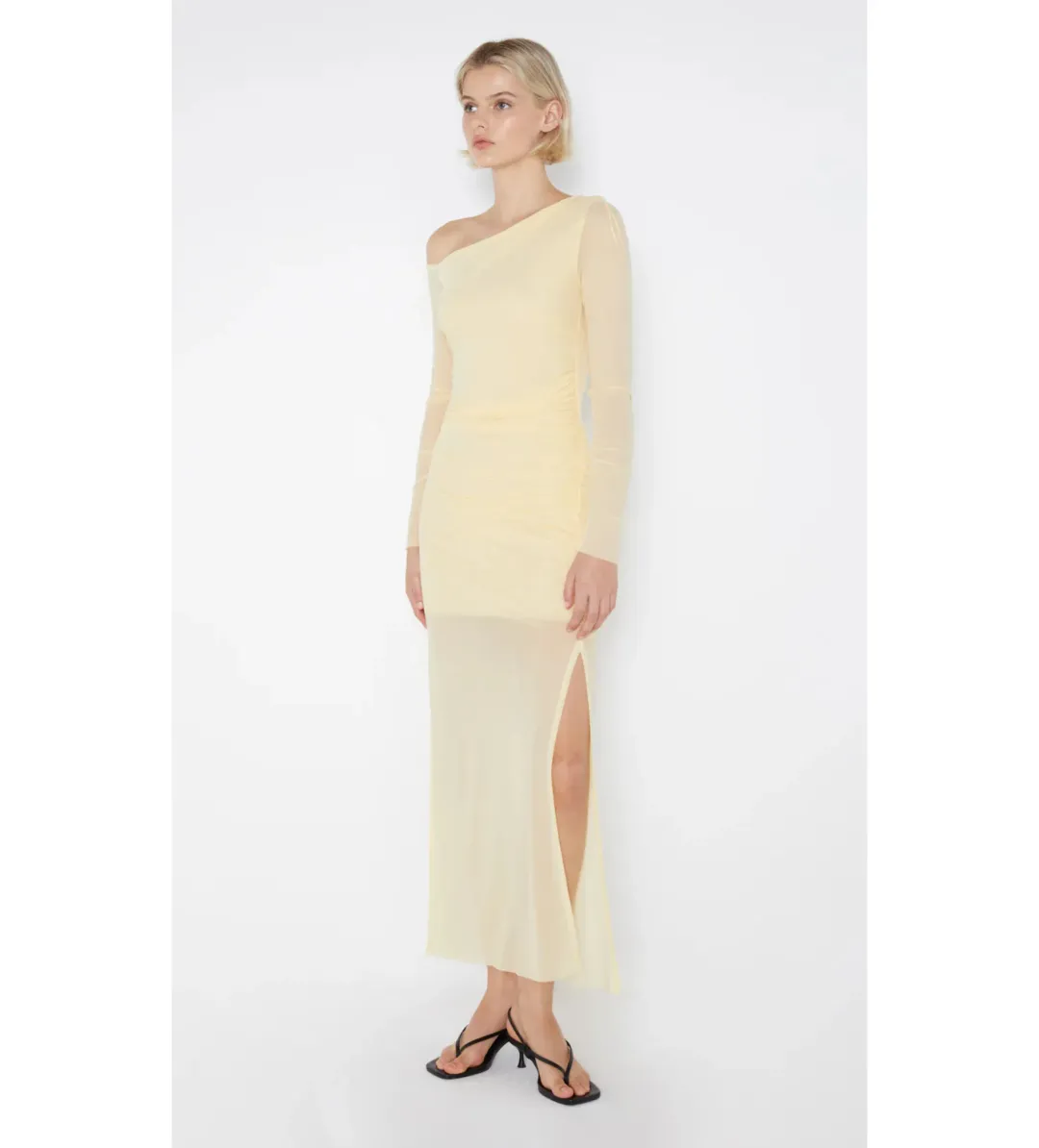 Bec & Bridge Fae Asym Long Sleeve Midi Dress in Butter Yellow Size S / AU 8 for rent on The Volte - main image