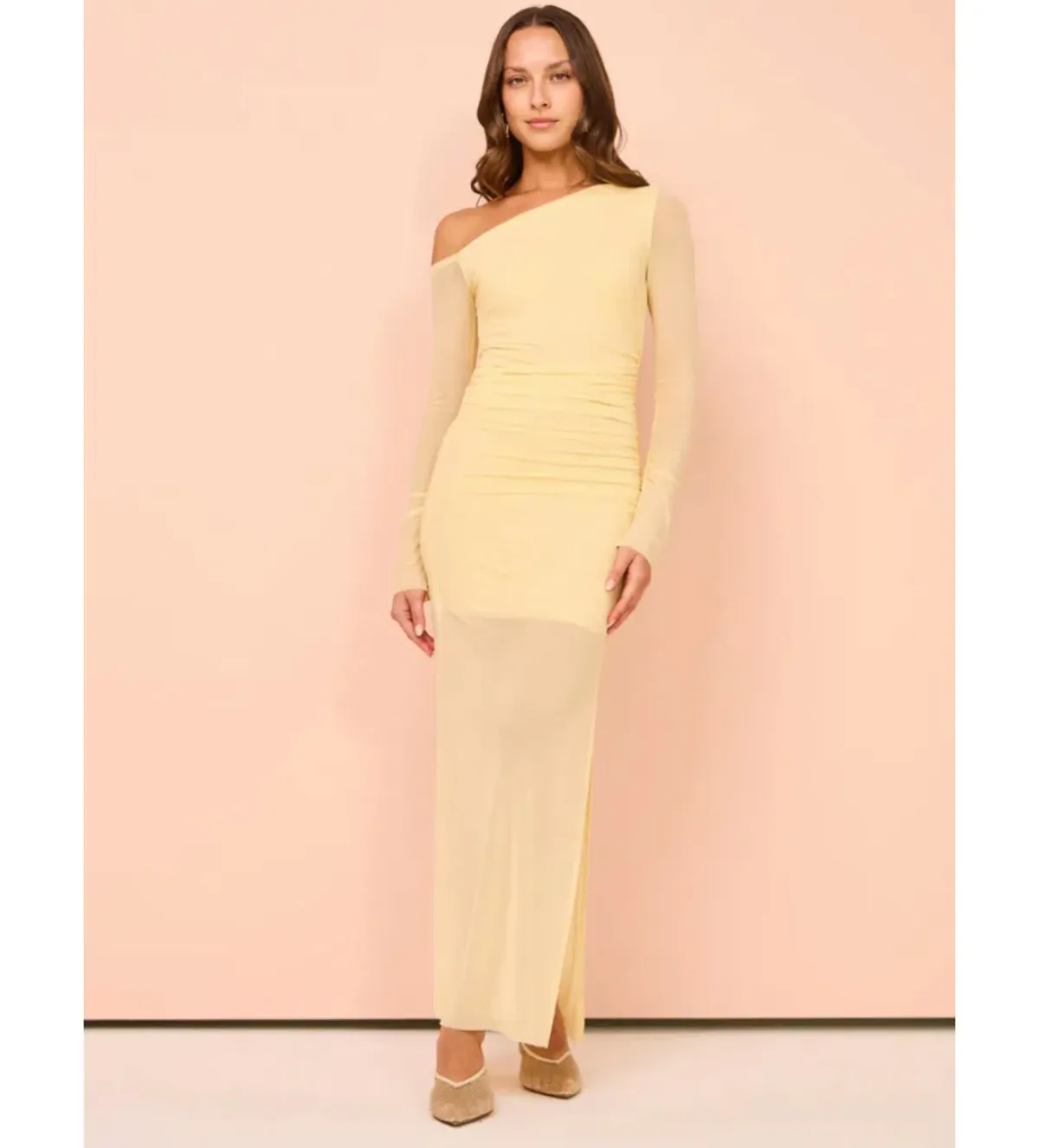 Bec & Bridge Fae Asym Long Sleeve Midi Dress in Butter Yellow Size S / AU 8 - Image 1