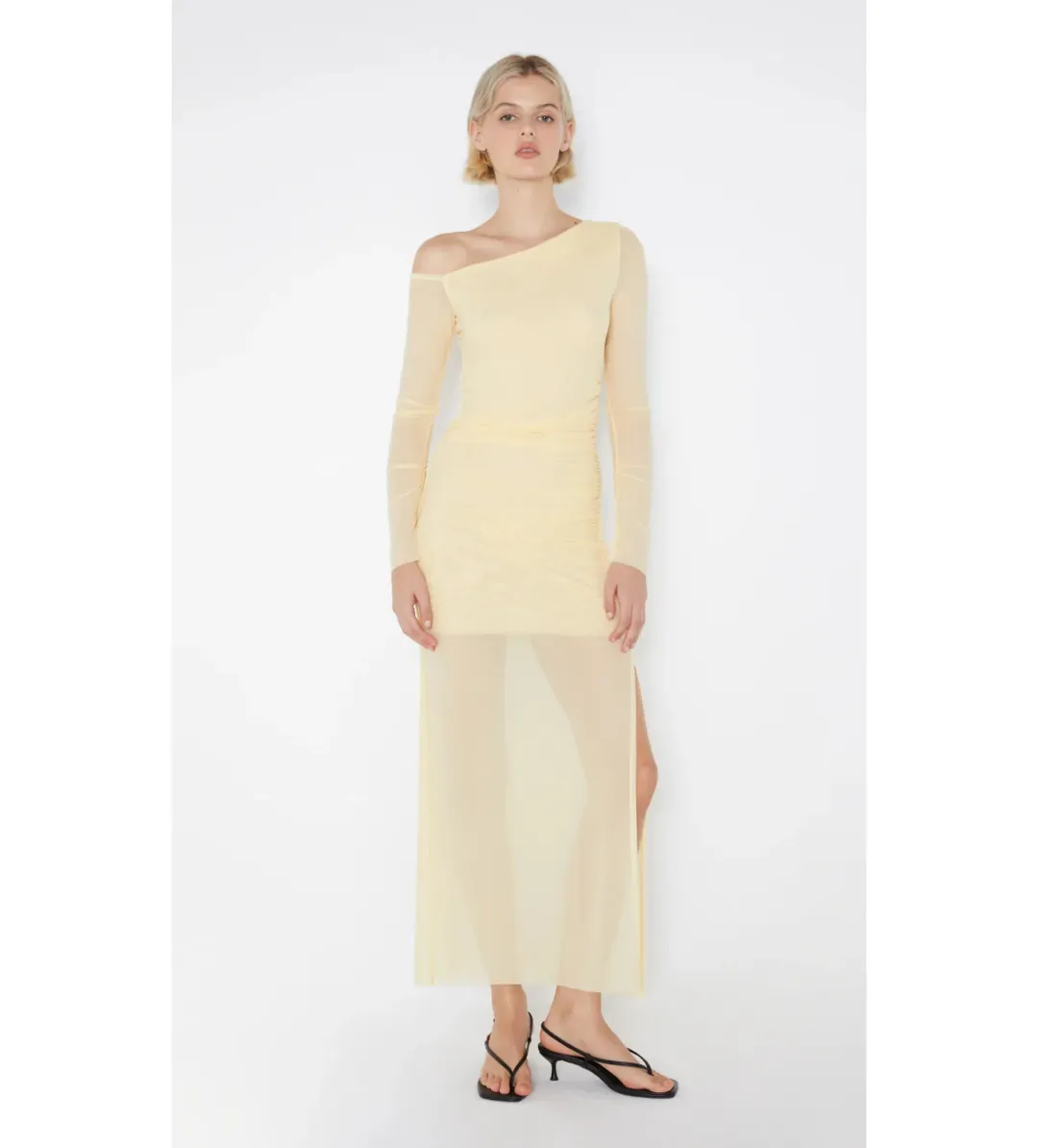 Bec & Bridge Fae Asym Long Sleeve Midi Dress in Butter Yellow Size S / AU 8 for rent on The Volte - main image