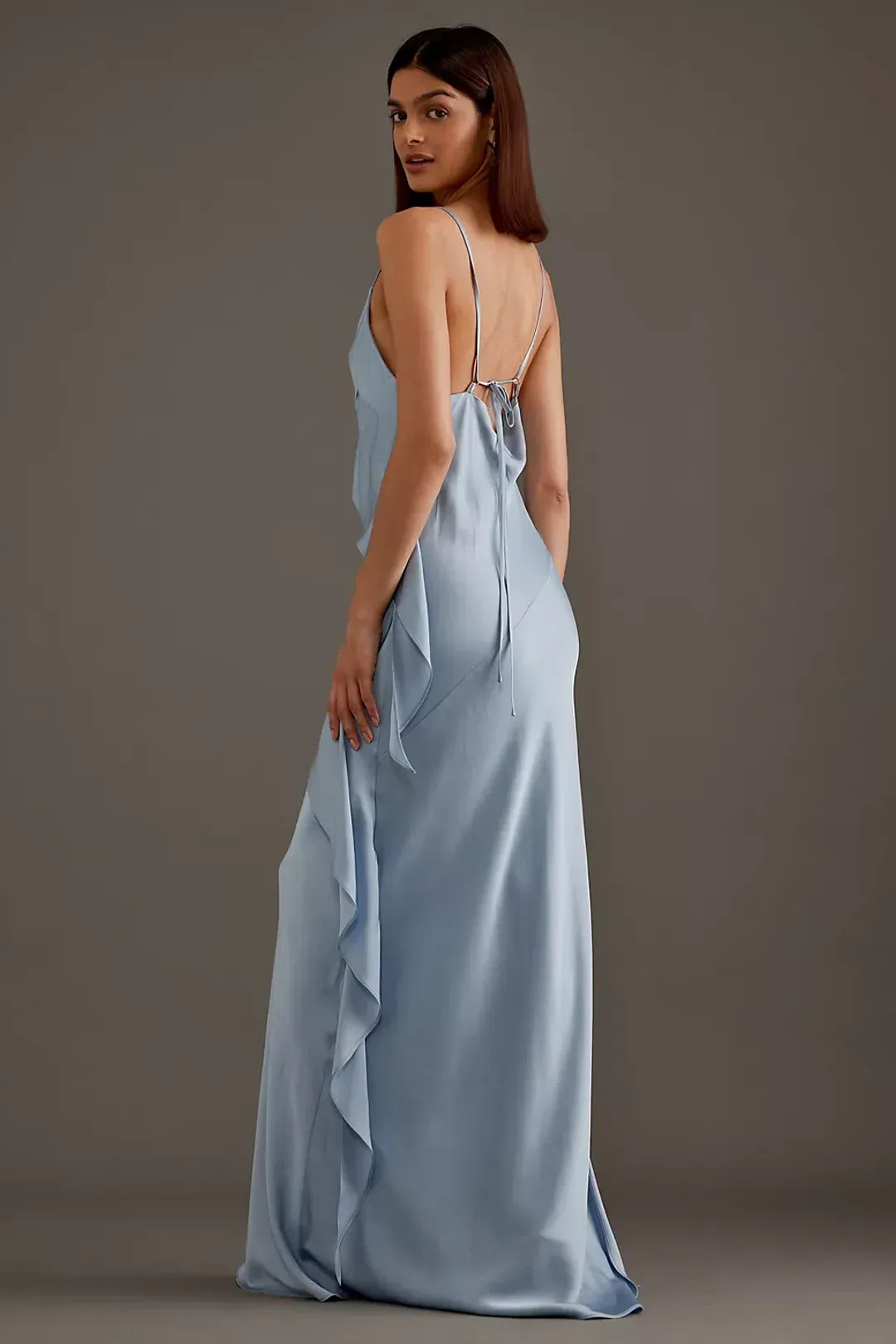 Anthropologie Asymmetric Ruffle Maxi Slip Dress Blue Size 10 for rent on The Volte - main image