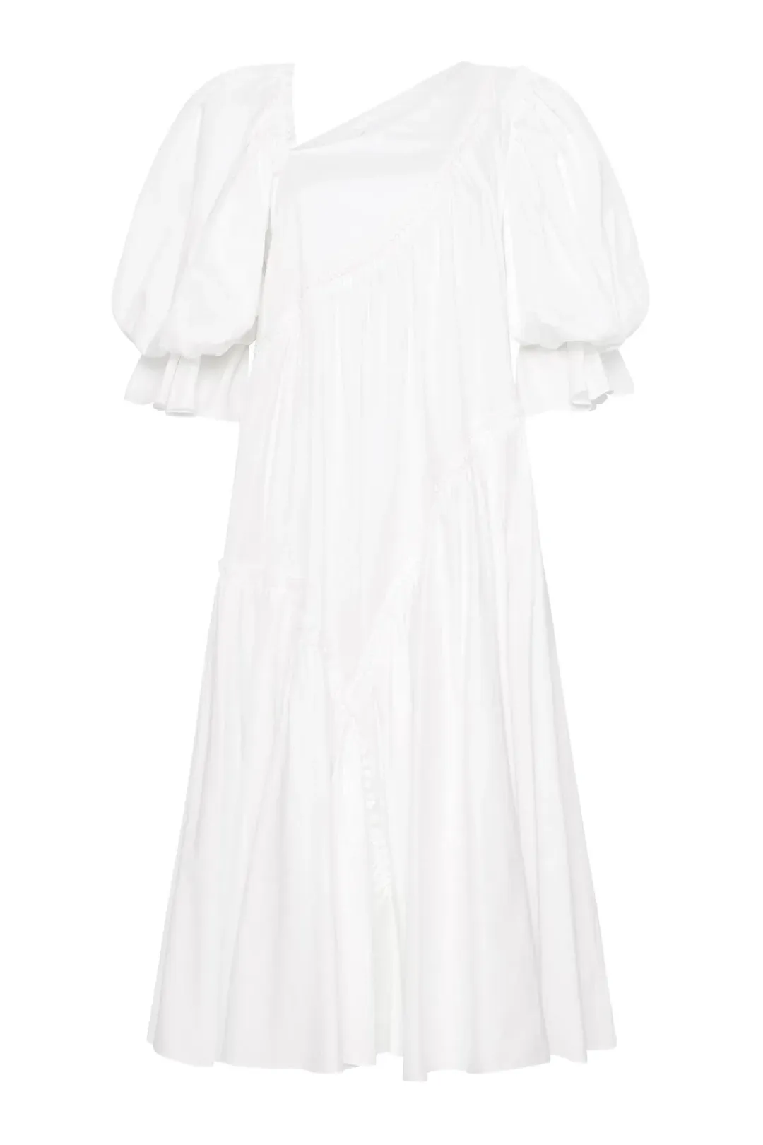 Aje Casabianca Braided Asymmetric Puff Sleeve Midi Dress White Size 14 for rent on The Volte - main image