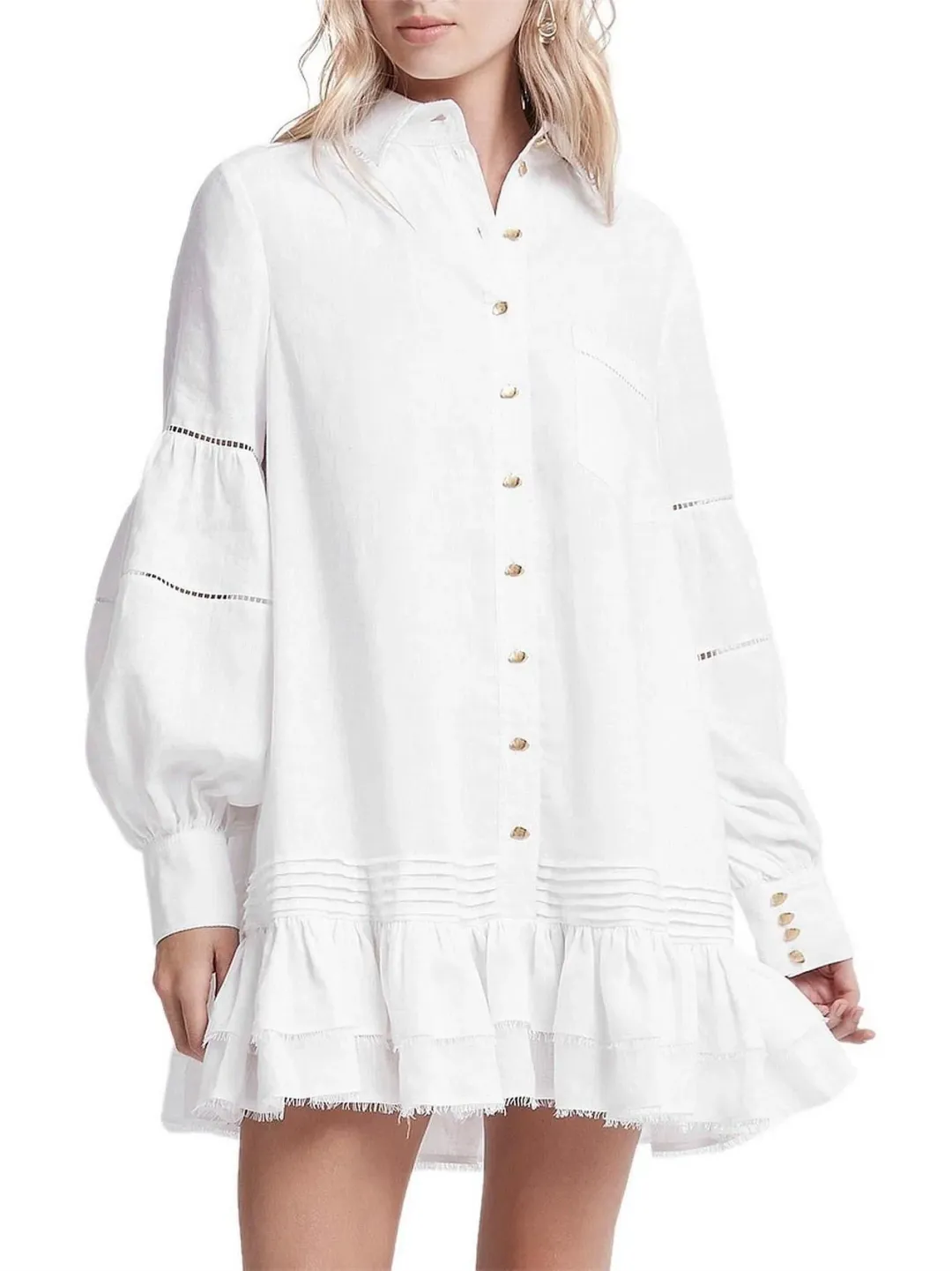 Aje Lotus Shirt Mini Dress Ivory Size 14 for rent on The Volte - main image