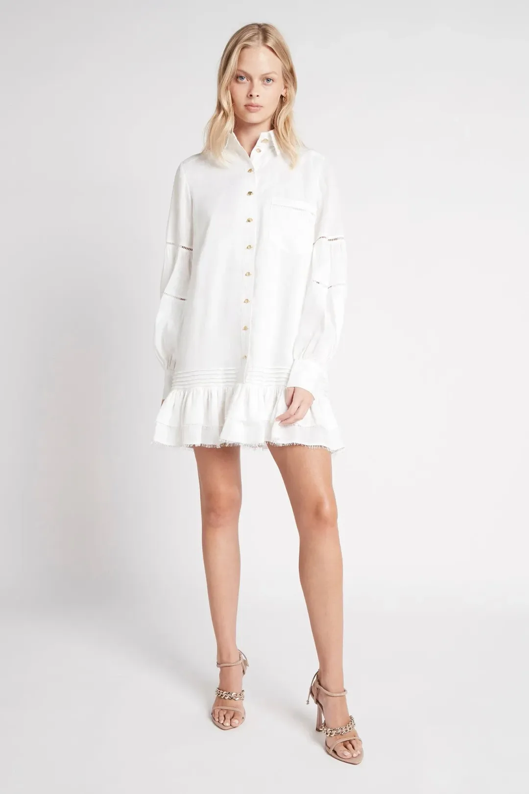 Aje Lotus Shirt Mini Dress Ivory Size 14 for rent on The Volte - main image