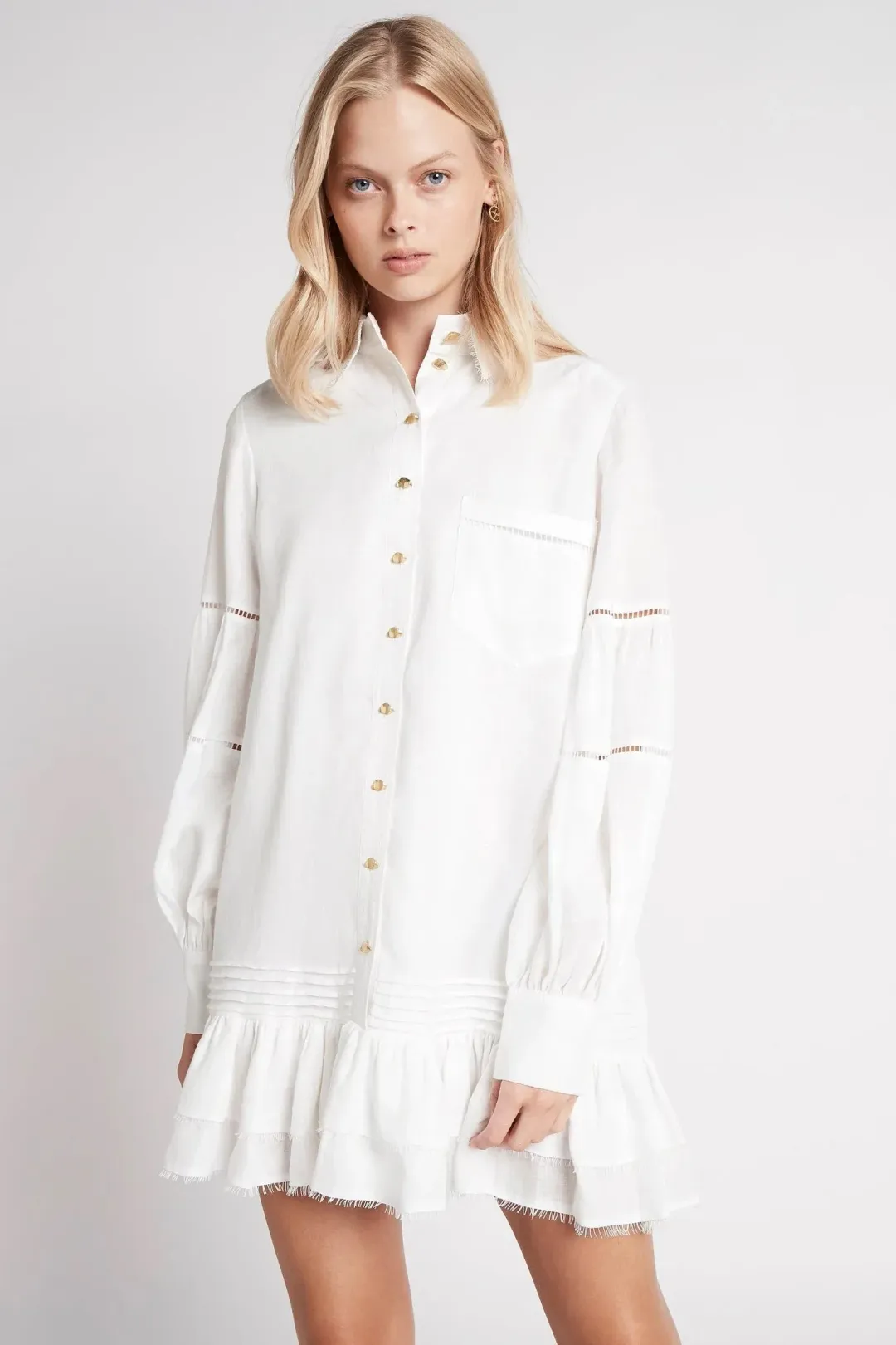 Aje Lotus Shirt Mini Dress Ivory Size 14 for rent on The Volte - main image