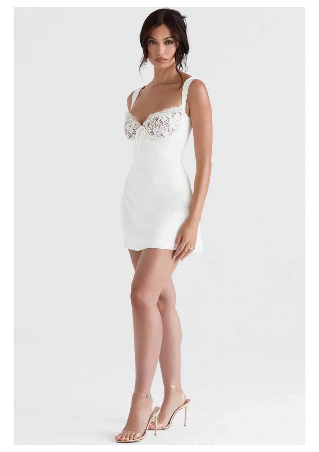 House of CB Adriana Satin and Lace Mini Dress in White/Ivory Size S / AU 8 for rent on The Volte - main image