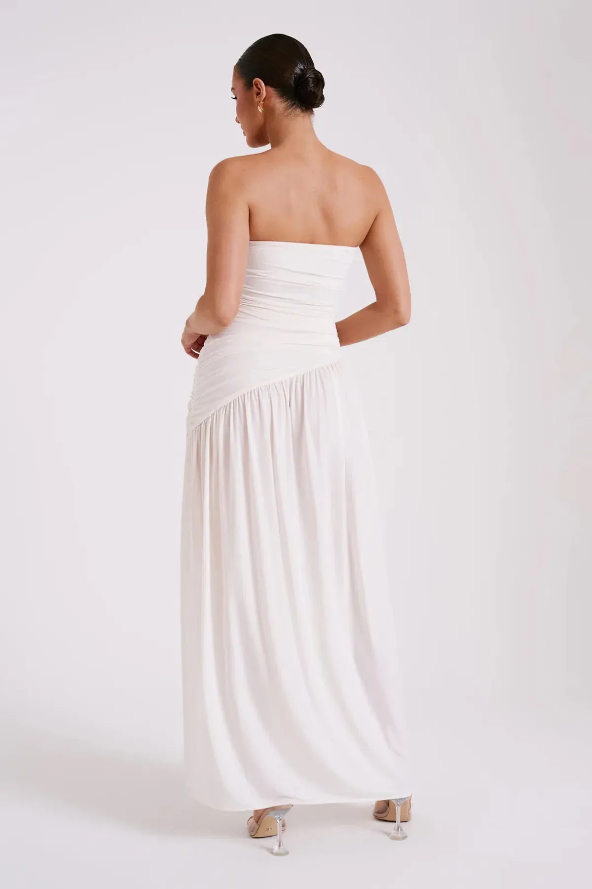 MESHKI Bex Strapless Slinky Maxi Dress With Split Ivory Size 8  - Image 3