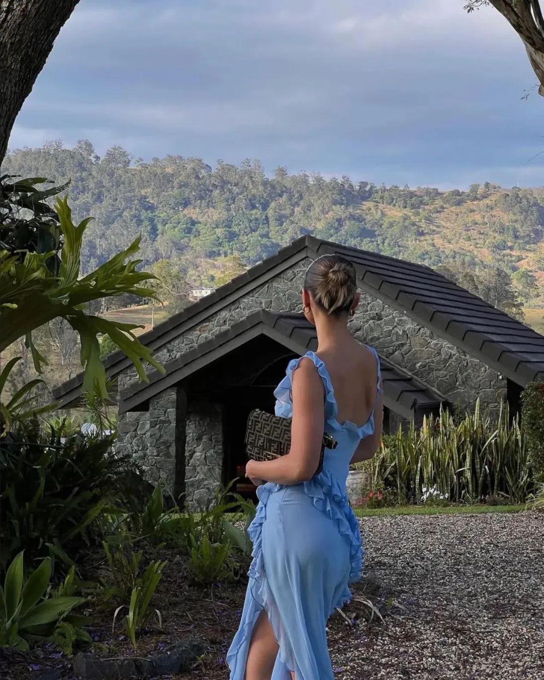 House Of CB Ariela Ruffle Maxi Dress Soft Blue Size S / AU 8 for rent on The Volte - main image