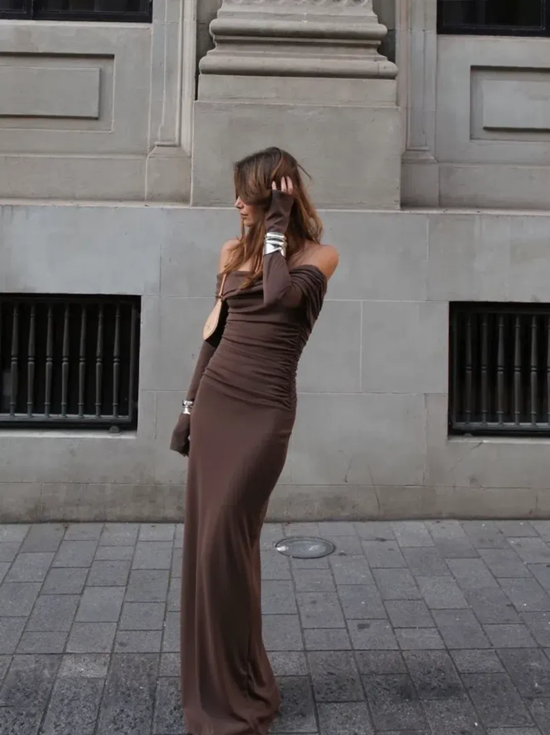 Benni Lorena Maxi Dress Ash Brown Size AU 12 for rent on The Volte - main image