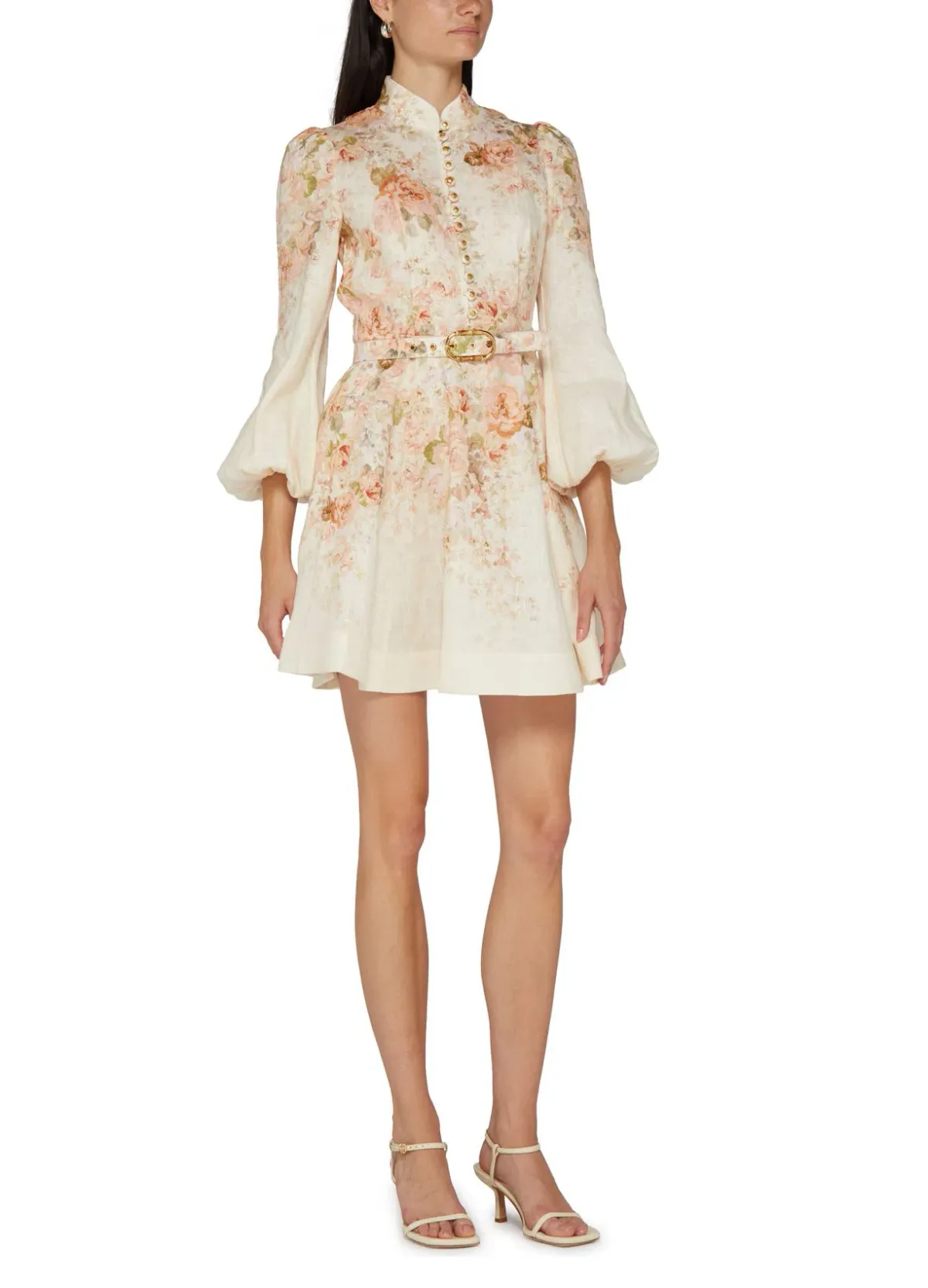 Zimmermann The Illustration Buttoned Mini in Cream Rococo Floral Size 3 / AU 14 for rent on The Volte - main image