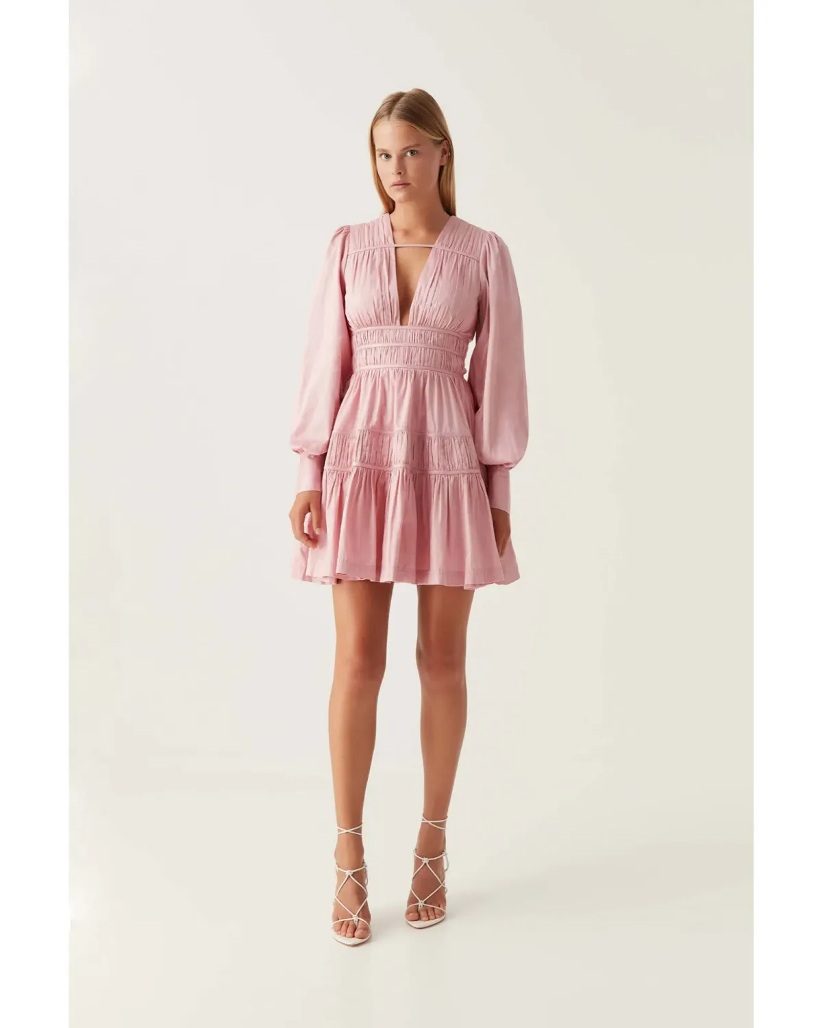 Aje Fallingwater Long Sleeve Mini Dress Chalk Pink Size AU 10 - Image 1