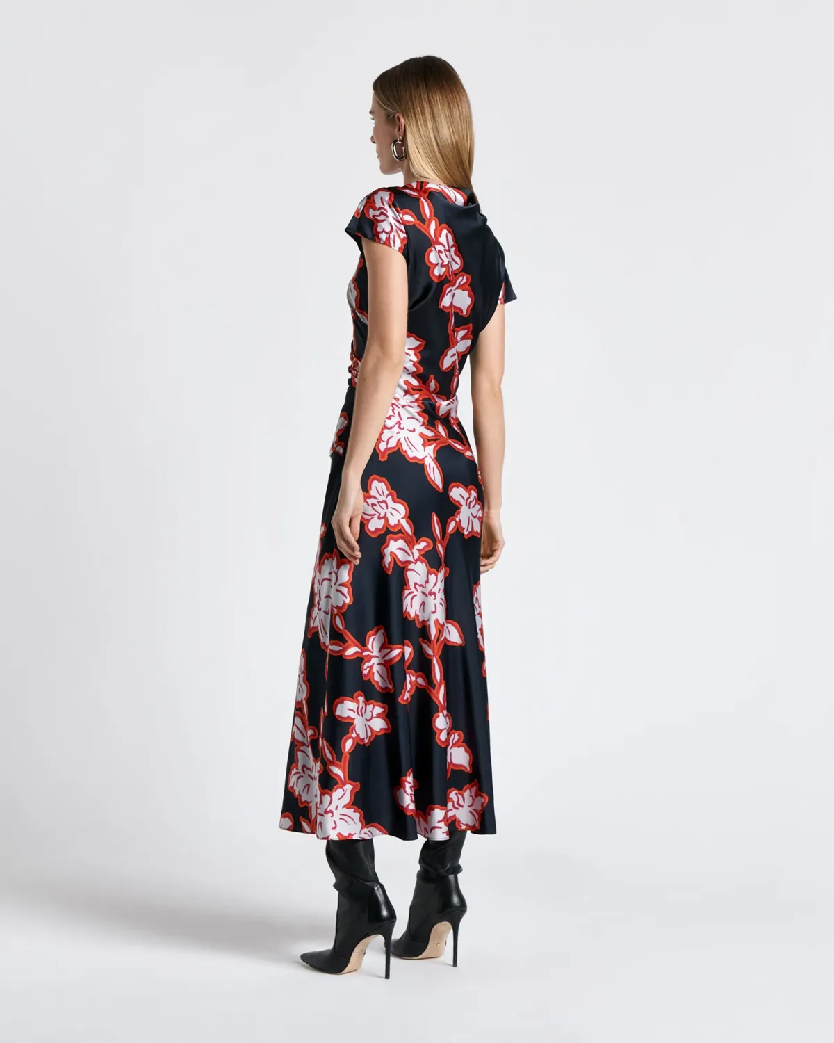 Cue Illustrated Satin Midi Dress Floral Size AU 16 - Image 2