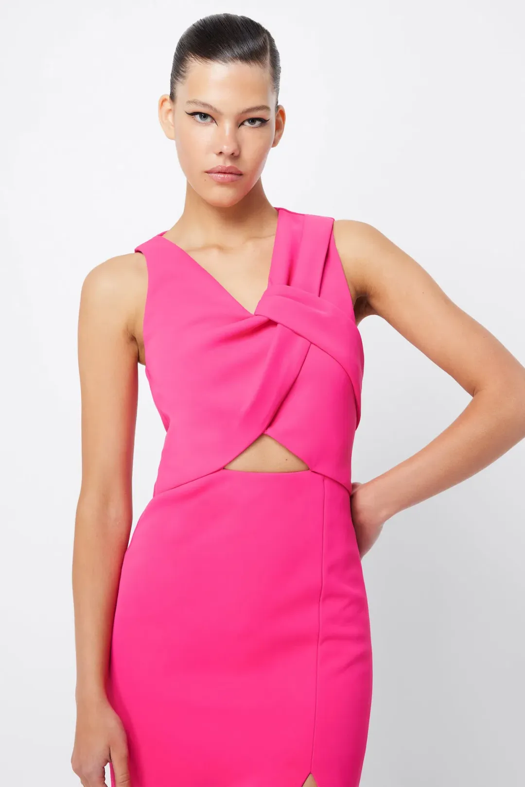 Mossman Solace Draped Midi Dress Fuchsia Size 8 for rent on The Volte - main image