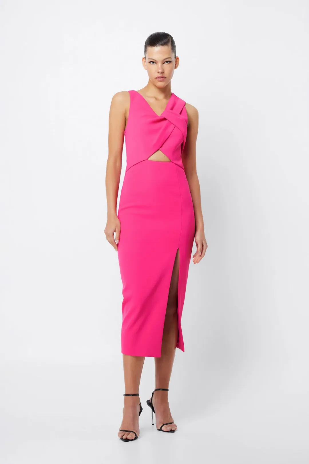 Mossman Solace Draped Midi Dress Fuchsia Size 8 for rent on The Volte - main image