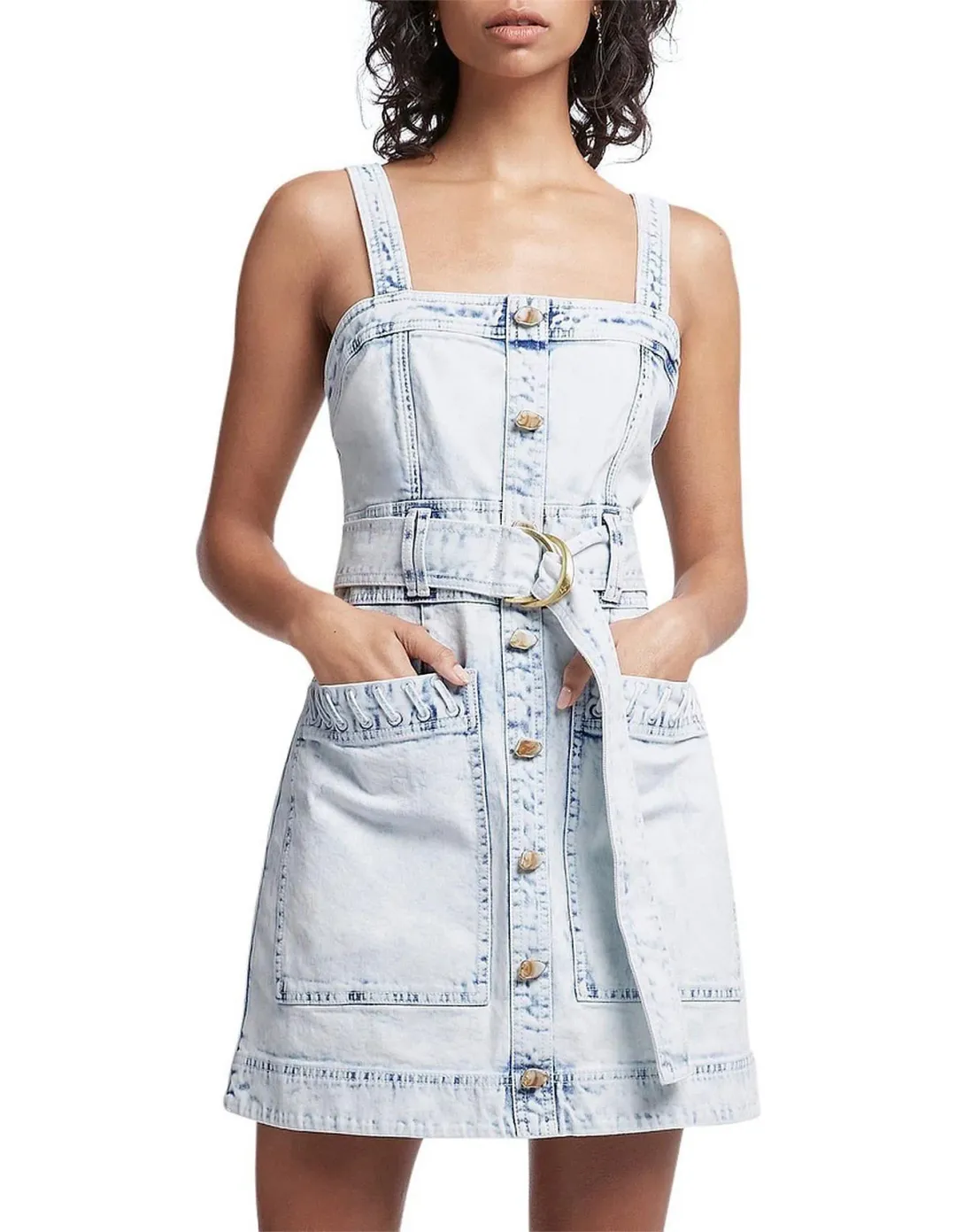 Aje Crafted Sleeveless Denim Mini Dress Acid Wash Size 10 for rent on The Volte - main image
