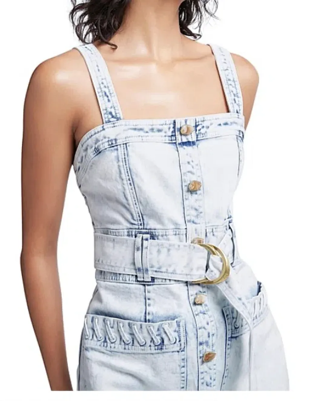 Aje Crafted Sleeveless Denim Mini Dress Acid Wash Size 10 for rent on The Volte - main image