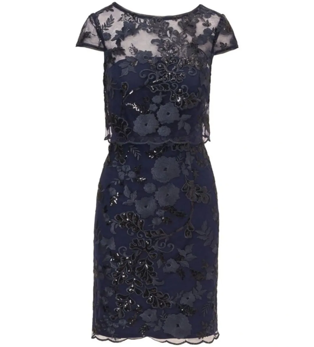 Adrianna Papell Sequin Floral Short Sleeve Mini Dress with Popover in Navy Size AU 6 for rent on The Volte - main image
