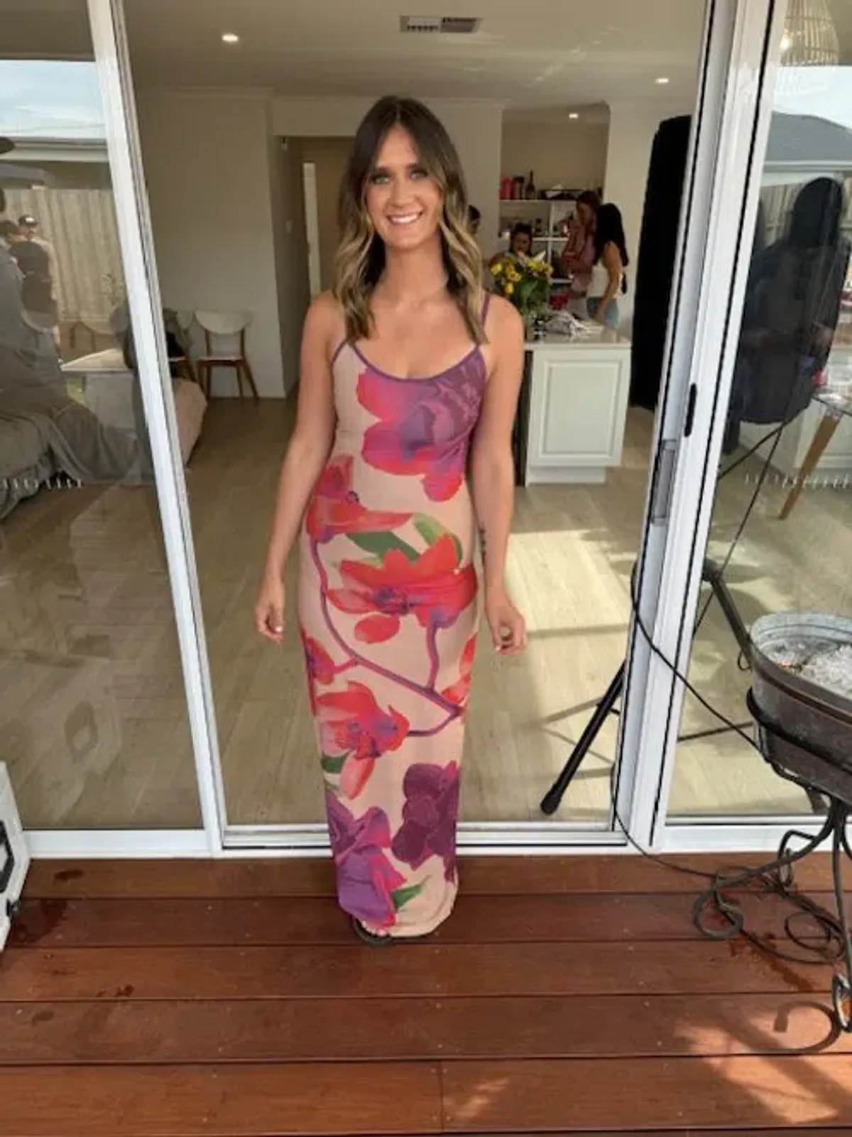 With Harper Lu Mesh Fuchsia Bloom Dress Floral Size 10  - Image 3