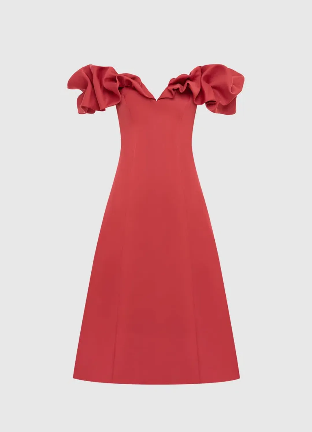 Leo Lin Annie Off Shoulder Frilled Midi Dress Mulberry Size 14  for rent on The Volte - main image