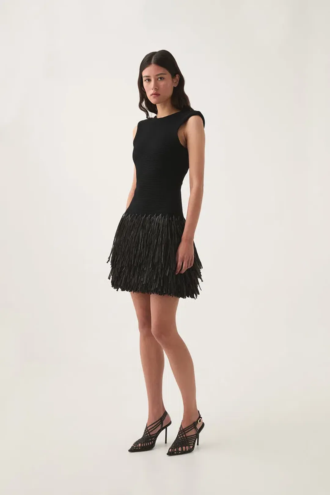 Aje Rushes Raffia Knit Mini Dress in Black Size M (10) for rent on The Volte - main image
