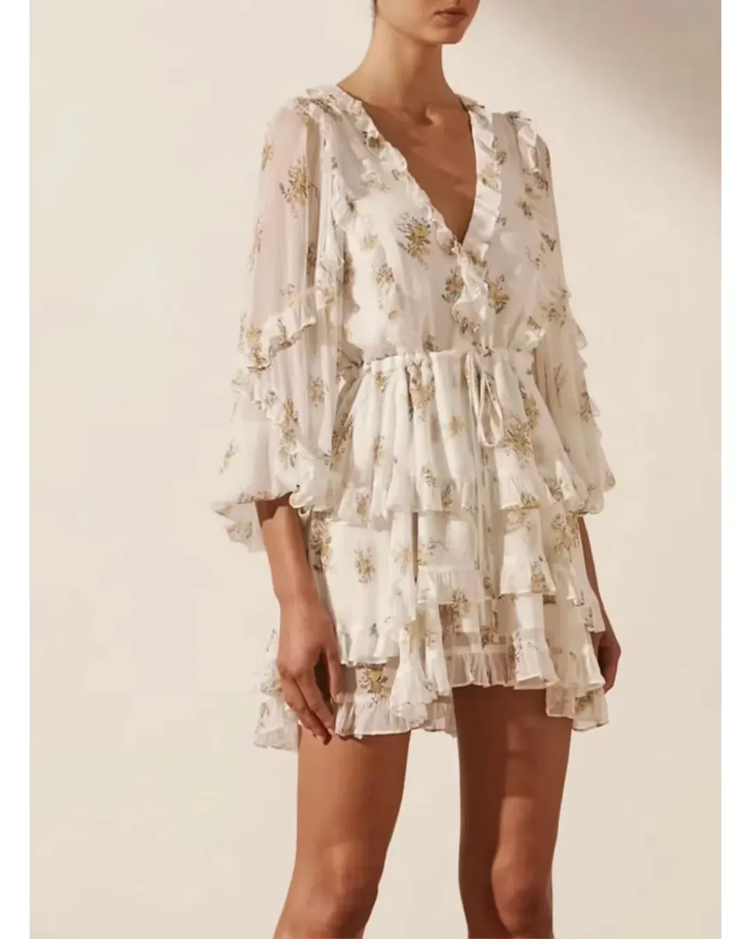 Shona Joy Julieta Balloon Sleeve Frill Mini Dress Print Size AU 14 for rent on The Volte - main image