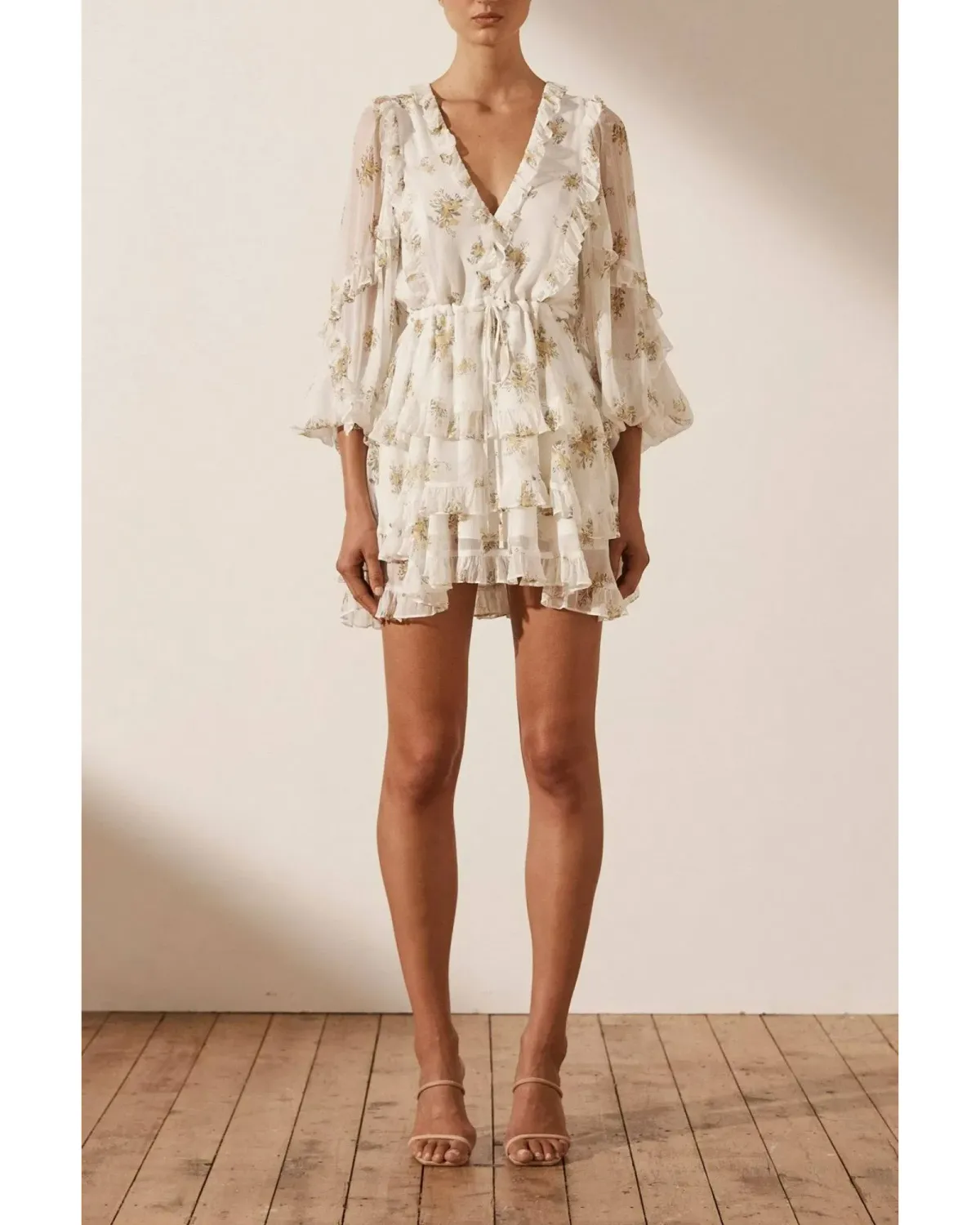 Shona Joy Julieta Balloon Sleeve Frill Mini Dress Print Size AU 14 - Image 1