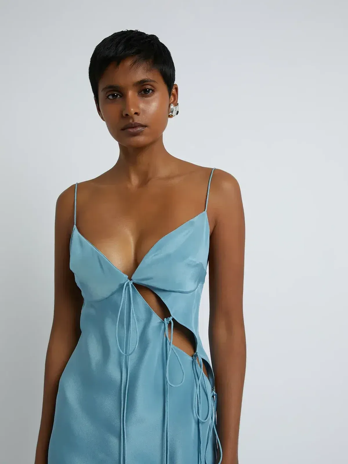 Christopher Esber Slope Silk Tie Dress Blue Size AU 10  - Image 4