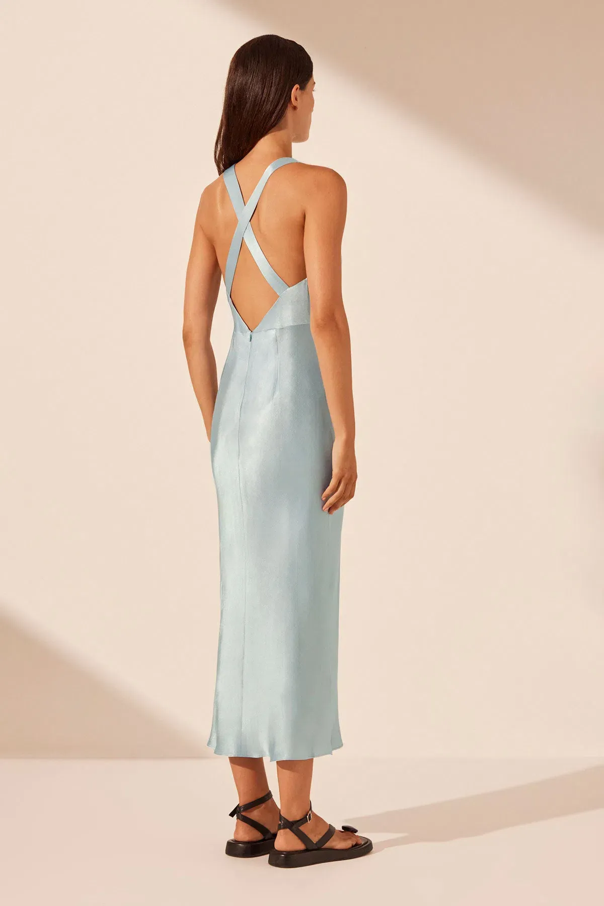 Shona Joy Camille Lace Cross Back Midi Dress Cool Blue/Black Size 6 - Image 2