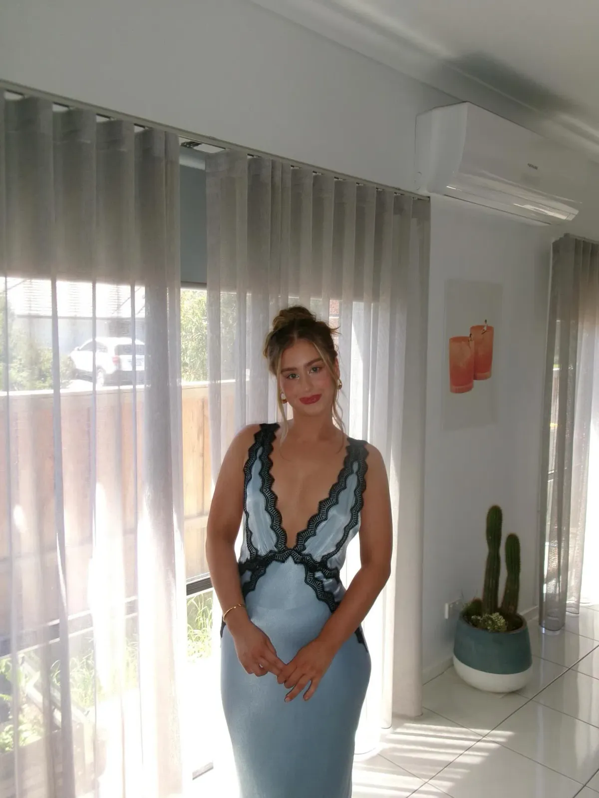 Shona Joy Camille Lace Cross Back Midi Dress Cool Blue/Black Size 12 - Image 5