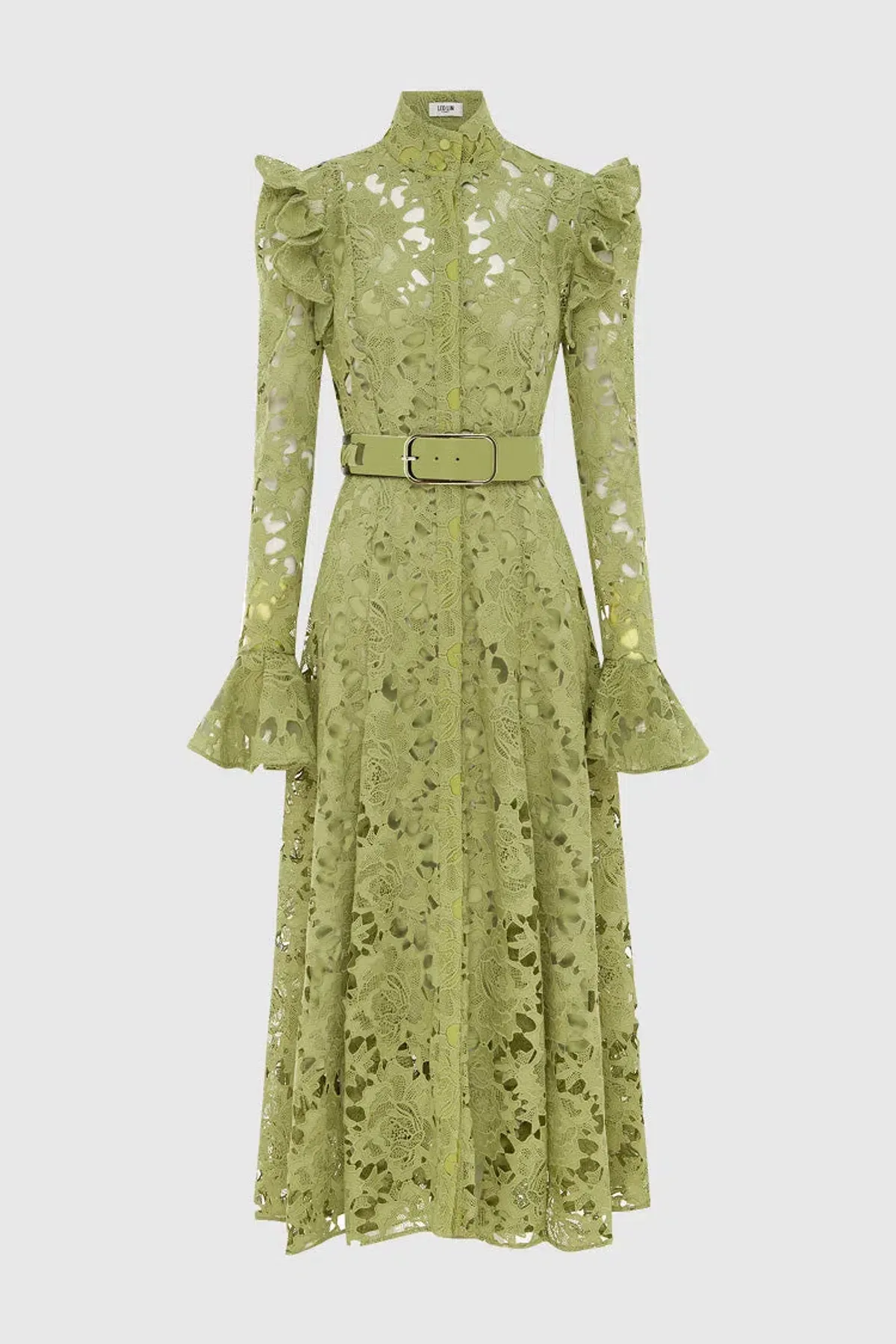 Leo Lin Aliyah Lace Butterfly Sleeve Midi Dress Olive Size 8 - Image 2