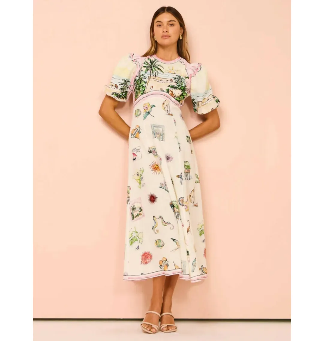 Alemais Sunset Midi Dress Print Size AU 10 for rent on The Volte - main image