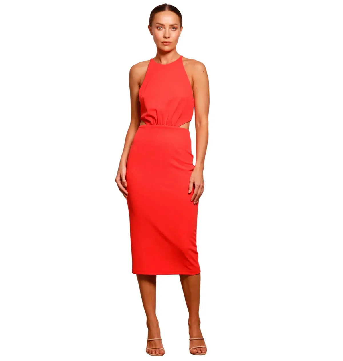 Pasduchas Kiss Up Midi Dress Coral Size AU 10 - Image 1