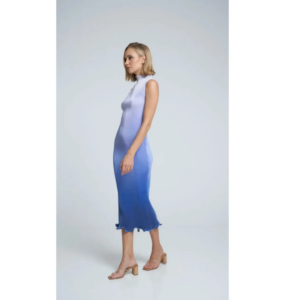 L'Idée Silencio Plisse Midi Dress in Ocean Blue Ombre Size AU 8 - Image 2