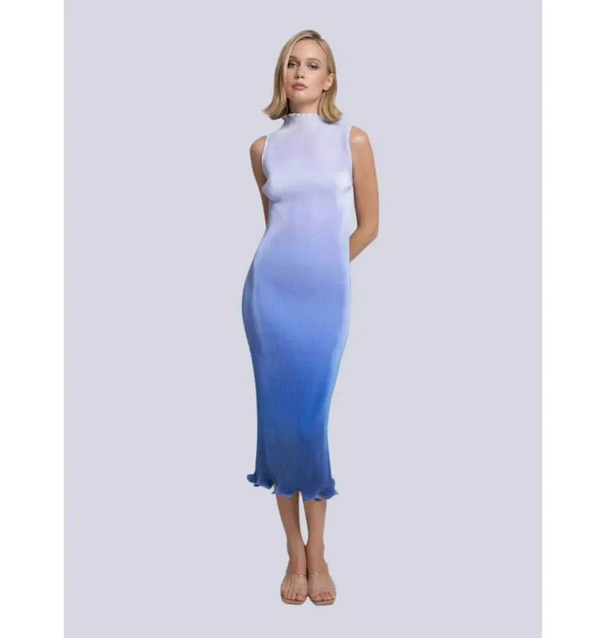 L'Idée Silencio Plisse Midi Dress in Ocean Blue Ombre Size AU 8 - Image 1