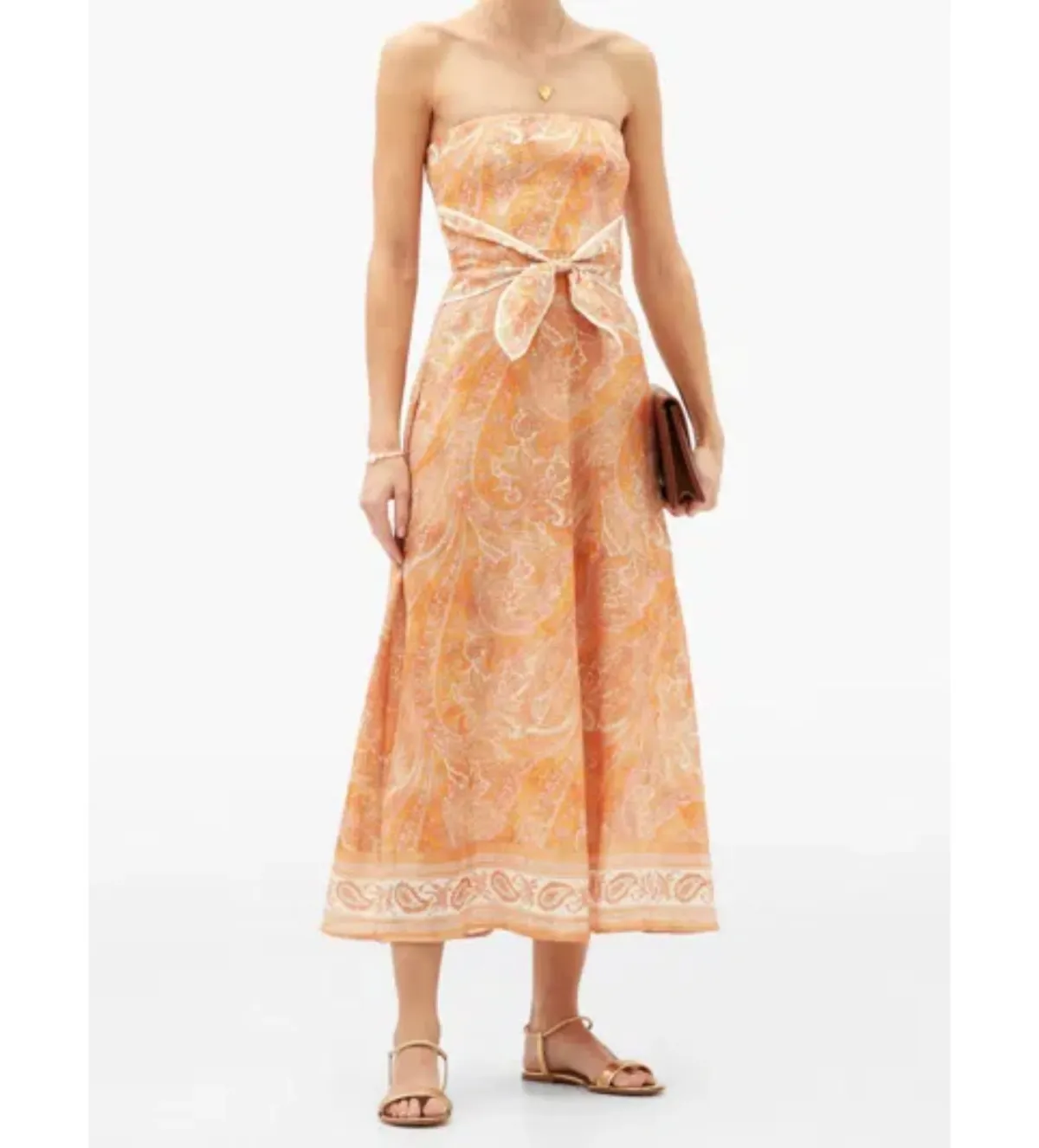 Zimmermann Brighton Tie-waist Paisley Midi Dress Orange/Print Size 0/Au 8 - Image 2
