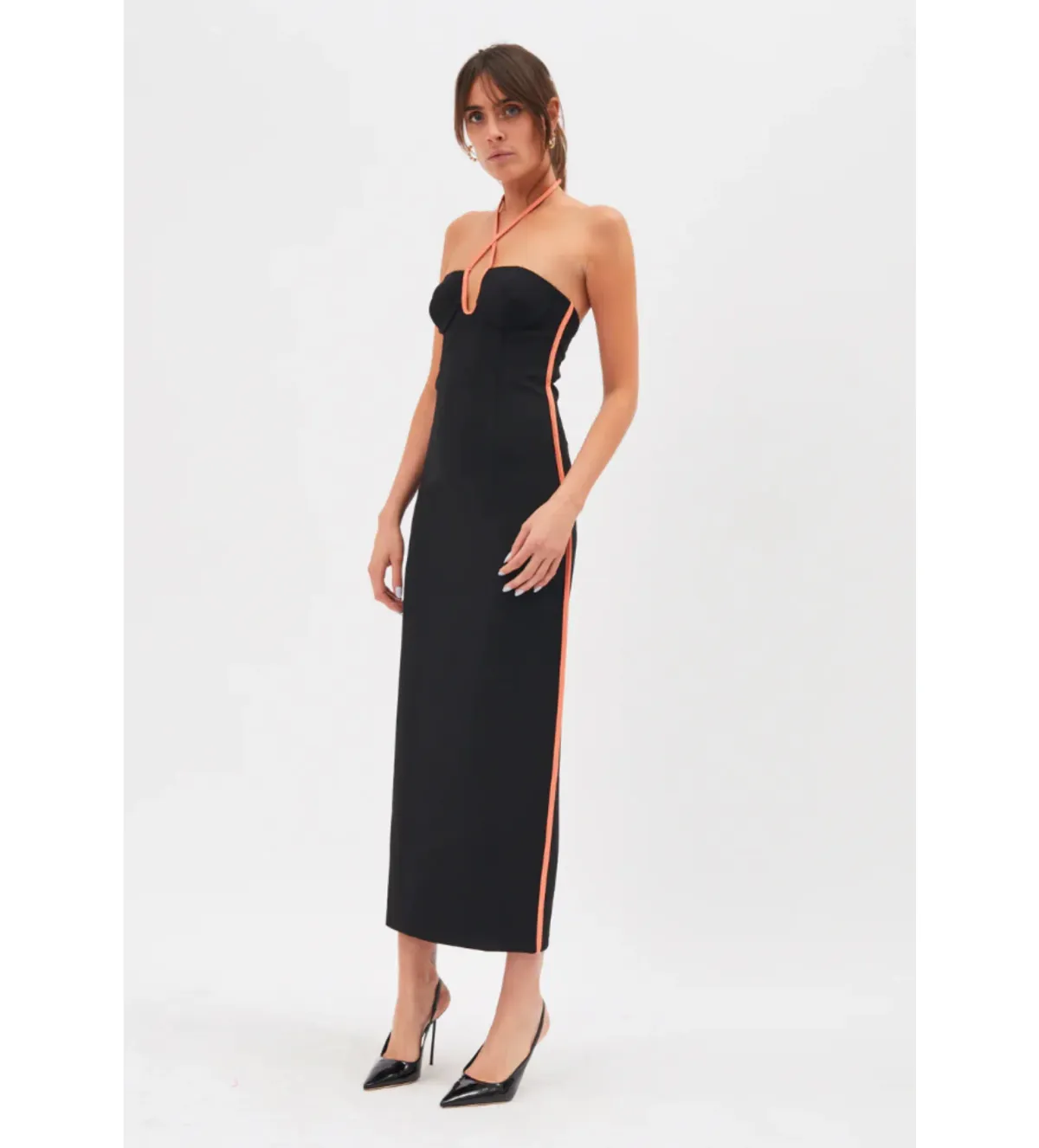 Paris Georgia Nassia Midi Dress Black/Orange Size XS/Au 8 - Image 1