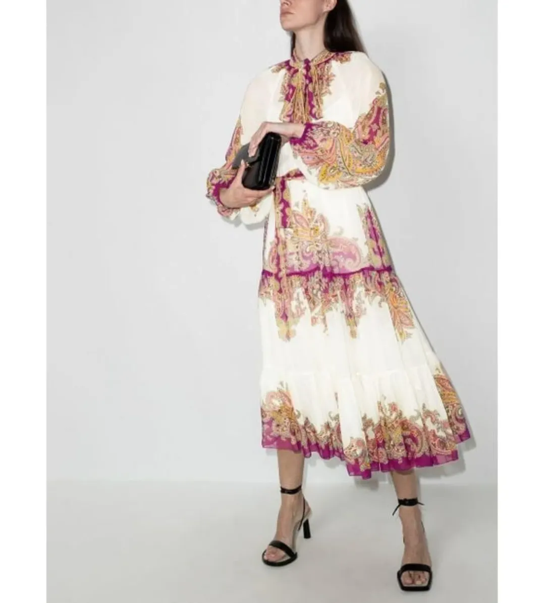 Zimmermann Teddy Paisley-print Midi Dress in White Size 0/Au 8  for rent on The Volte - main image