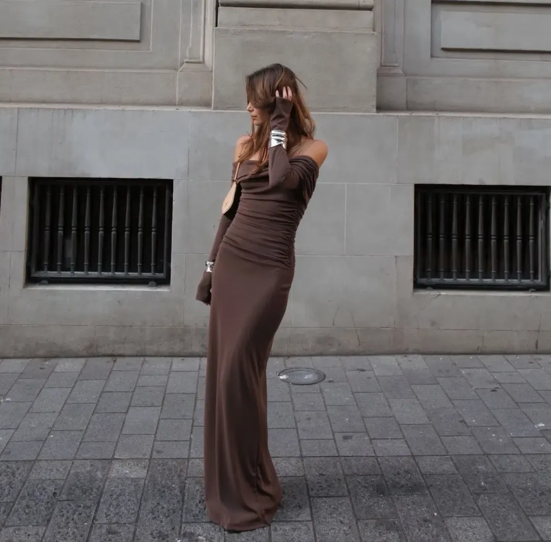 Benni Lorena Maxi Dress in Ash Brown Size 12 for rent on The Volte - main image