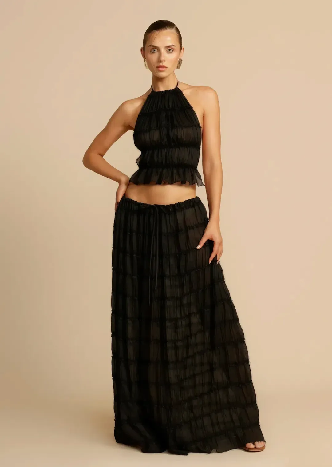 Arcina Ori Juliette Halter Top & Maxi Skirt Set Black Size S / AU 6-8 for rent on The Volte - main image