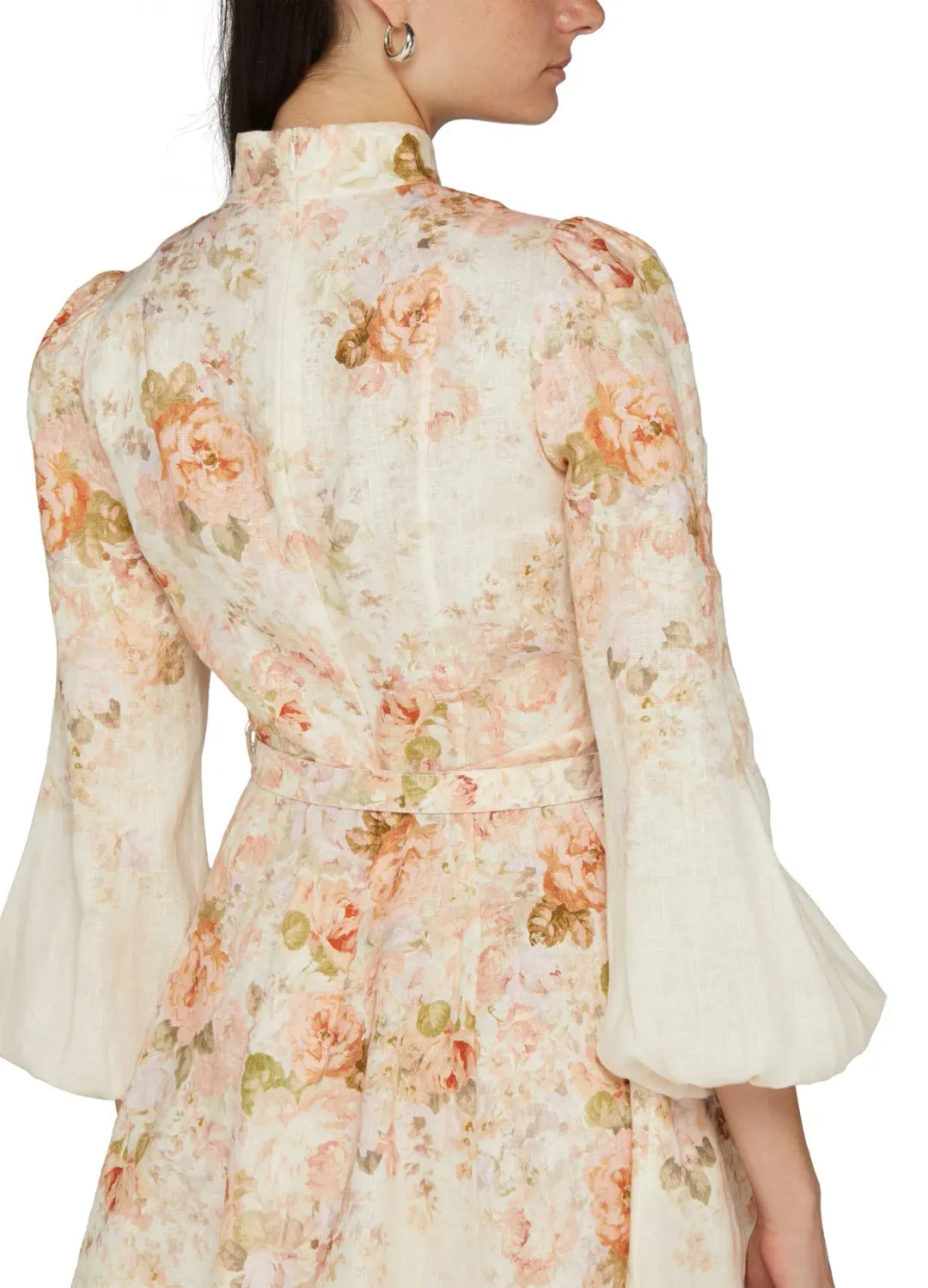 Zimmermann Illustration Buttoned Mini Dress Cream Rococo Floral Size 2 (AU12) for rent on The Volte - main image