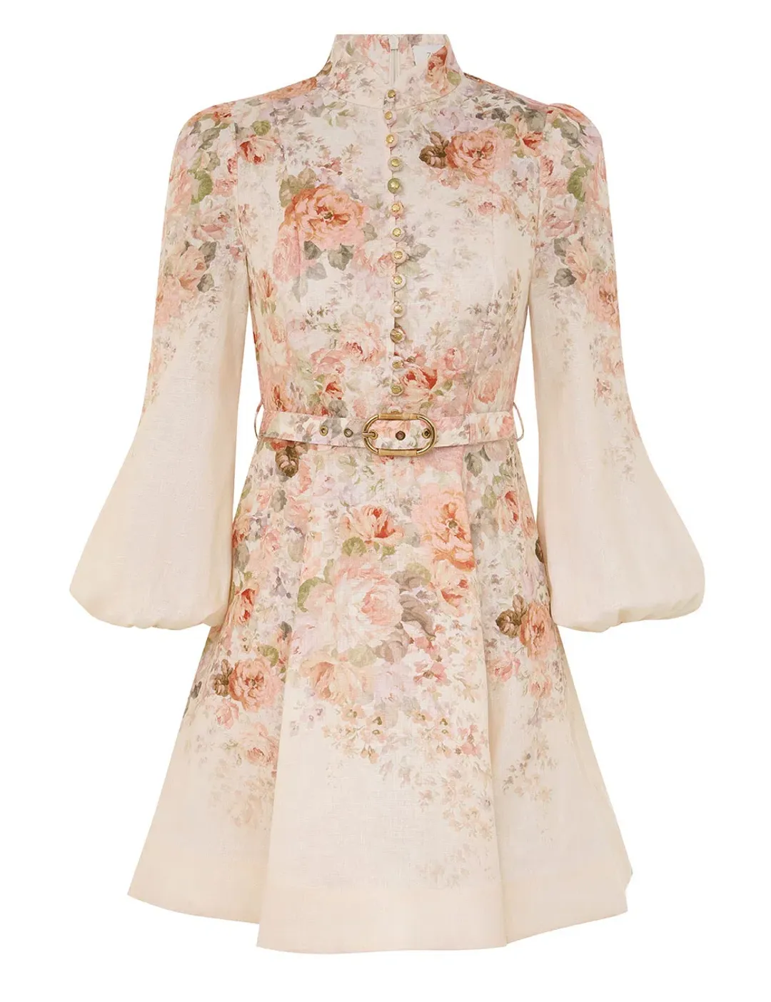 Zimmermann Illustration Buttoned Mini Dress Cream Rococo Floral Size 2 (AU12) for rent on The Volte - main image