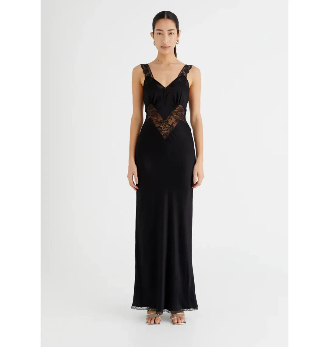 Benni Robbie Satin Slip Dress Black Size AU 14  for rent on The Volte - main image